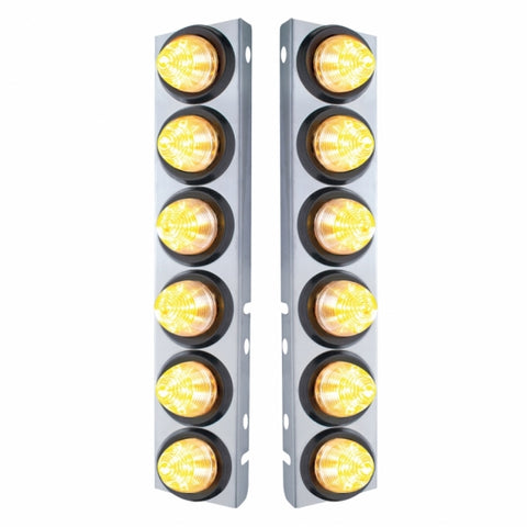 Peterbilt Stainless Front Air Cleaner Bracket w/ Twelve 9 LED 2" Beehive Lights & Grommets - Amber LED/Clear Lens