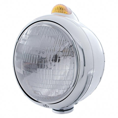 Stainless Steel Guide 682-C Headlight H6024 & Dual Mode LED Signal - Amber Lens