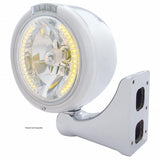 Stainless Steel Classic Half Moon Headlight H4 w/ Amber LED & Dual Mode LED Signal-Clear Lens
