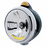 Black Guide 682-C Headlight H4 w/ 10 Amber LED & Dual Mode LED Signal - Amber Lens