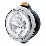 Black Guide 682-C Headlight H4 w/ White LED & Dual Mode LED Signal - Amber Lens