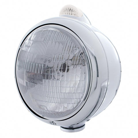 Stainless Steel Guide 682-C Headlight H6024 & Dual Mode LED Signal - Clear Lens