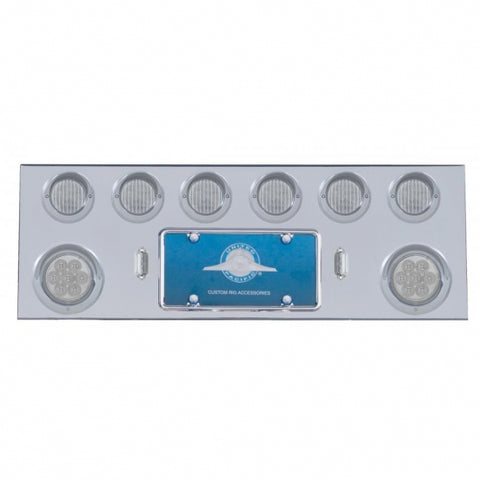 Stainless Rear Center Panel w/ Two 7 LED 4" Reflector Lights & Six 13 LED 2 1/2" Lights & Visors - Red LED/Clear Lens