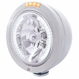 Stainless Steel Bullet Classic Headlight H4 w/ White LED & Dual Mode LED Signal-Clear Lens