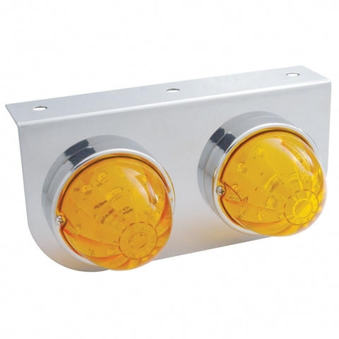 Stainless Light Bracket w/ Two 17 LED Dual Function Watermelon Lights - Amber LED/Amber Lens