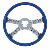 18" Chrome Steering Wheel With Skull Accent - Blue
