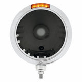 Stainless Steel Bullet Embossed Stripe Headlight No Bulb w/ LED Signal - Amber Lens