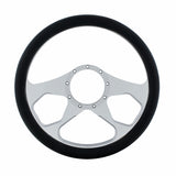 14" Chrome Aluminum Boss Style Steering Wheel With Black Engineered Leather Grip