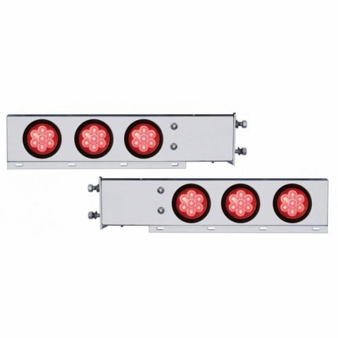 3 3/4" Bolt Pattern Deluxe Stainless Spring Loaded Light Bar w/ Six 7 LED 4" Reflector Light & Grommets - Red LED/Red Lens
