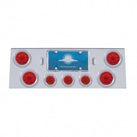 Stainless Rear Center Panel w/ Four 10 LED 4" Lights & Three 13 LED 2 1/2" Lights & Bezels - Red LED/Red Lens