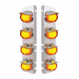 Peterbilt Stainless Front Air Cleaner Bracket w/ Eight 9 LED "GLO" Watermelon Lights & Visors - Amber LED/Amber Lens
