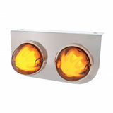 Stainless Light Bracket w/ Two 9 LED Dual Function "GLO" Watermelon Lights - Amber LED/Clear Lens