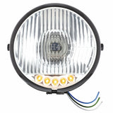 Black 5 3/4" Motorcycle Headlight H4 Bulb w/5 Amber LED - Side Mount