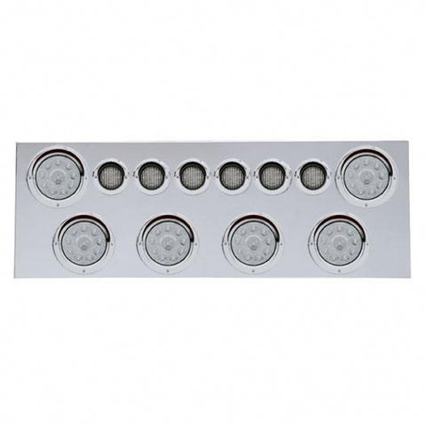 Stainless Rear Center Panel w/ Six 10 LED 4" Lights & Six 9 LED 2" Lights & Visors - Red LED/Clear Lens