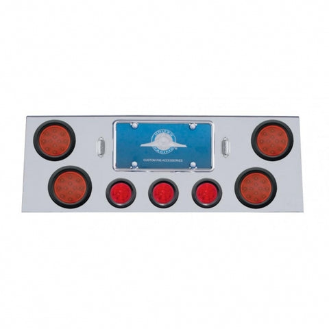 Stainless Rear Center Panel w/ Four 12 LED 4" Reflector Lights & Three 13 LED 2 1/2" Beehive Lights & Grommets - Red LED/Red Lens
