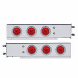 3 3/4" Bolt Pattern Deluxe Stainless Spring Loaded Light Bar w/ Six 10 LED 4" Lights & Visors - Red LED/Red Lens