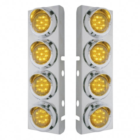 Peterbilt Front Air Cleaner Kit w/ 8 Flat LED Lights & Visor - Amber LED/Amber Lens