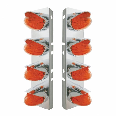 Peterbilt Stainless Front Air Cleaner Bracket w/ Eight 19 LED Watermelon Lights & Visors - Amber LED/Dark Lens