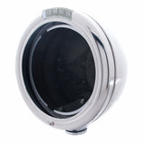 Stainless Steel Classic Headlight No Bulb w/ LED Turn Signal - Amber LED/Clear Lens