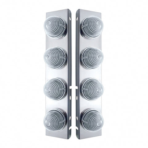 Peterbilt Stainless Front Air Cleaner Bracket w/ Eight 17 LED Beehive Lights & Stainless Bezels - Amber LED/Clear Lens
