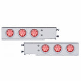 3 3/4" Bolt Pattern Chrome Spring Loaded Light Bar w/ Six 4" 7 LED Lights & Visors - Red LED/Red Lens