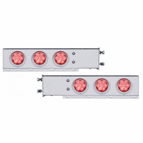3 3/4" Bolt Pattern Chrome Spring Loaded Light Bar w/ Six 4" 7 LED Lights & Visors - Red LED/Red Lens