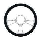 14" Chrome Aluminum Blade Style Steering Wheel With Black Engineered Leather Grip