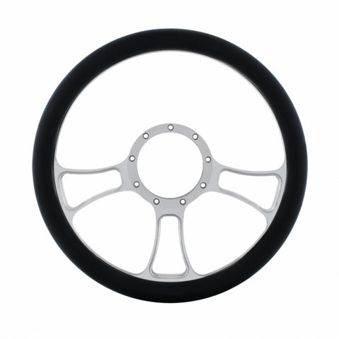 14" Chrome Aluminum Blade Style Steering Wheel With Black Engineered Leather Grip
