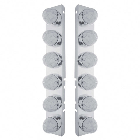 Peterbilt Stainless Front Air Cleaner Bracket w/ Twelve 19 LED Bullet Style Lights & Bezels - Amber LED/Clear Lens