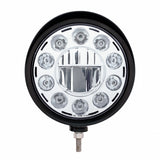 Black "Billet" Style Groove Headlight w/ Visor 11 LED Bulb - Chrome