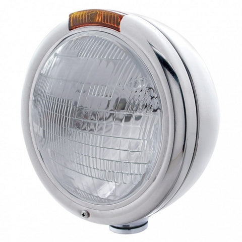Chrome Classic Headlight H6024 Bulb & Turn Signal - Amber Lens