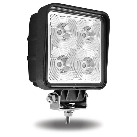 Universal White Square Work Light with Spot Beam - Clear Lens - Black Housing (4 Diodes) - 4000 Lumens